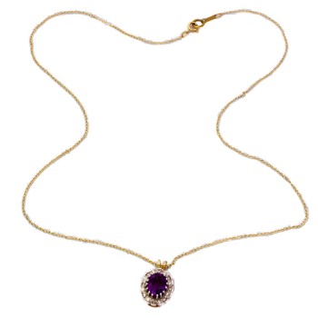 9ct gold Amethyst / Diamond Cluster Pendant with chain